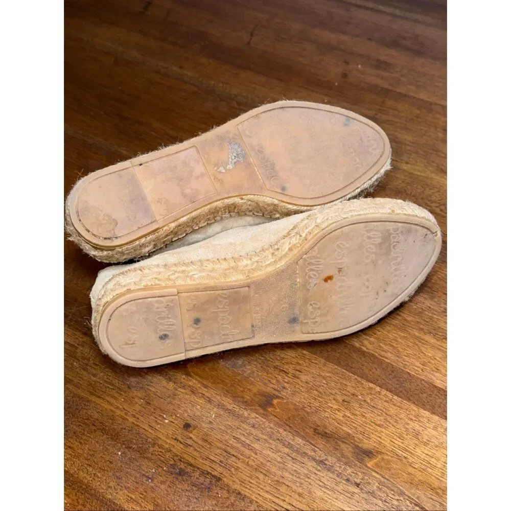 Eric Michael Taupe Leather Serena Espadrille Shoe with Top Zipper